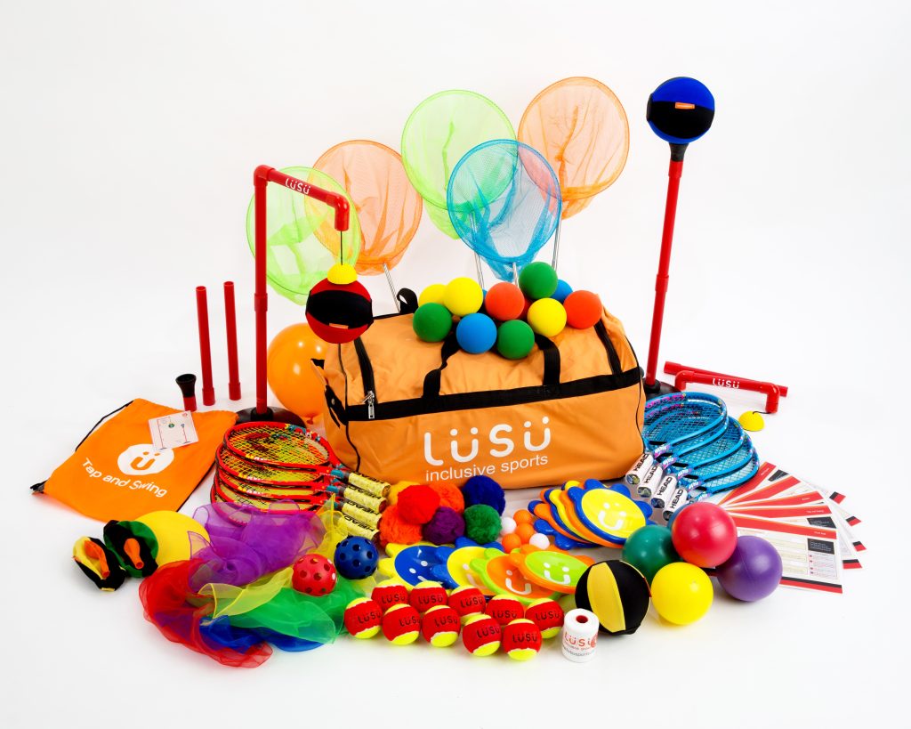 Diagram shows the contents of the LUSU Sensory Tennis Kit